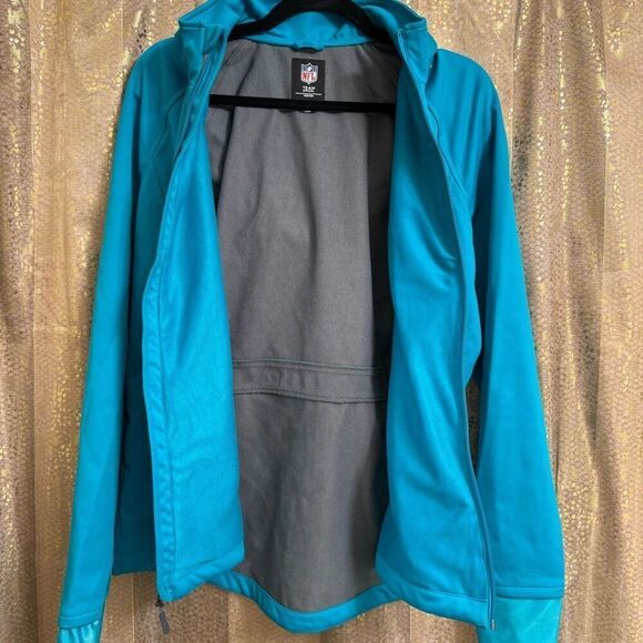 NFL Miami Dolphins Teal Soft Shell Light Hooded Zip Jacket Large NWT - Picture 3 of 9